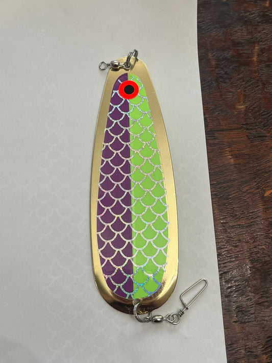 Gold Plated 5.5” Glow chartreuse purple Uv 50/50 Fisheye Dodger